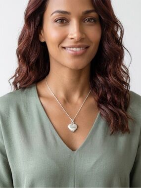 Personalized Kristyn Heart Locket Pendant Necklace in Silver Tone Diamond Cut.